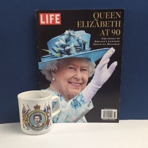 Queen Elizabeth at 90 Life Magazine with Commemorative Silver Jubilee Mug
